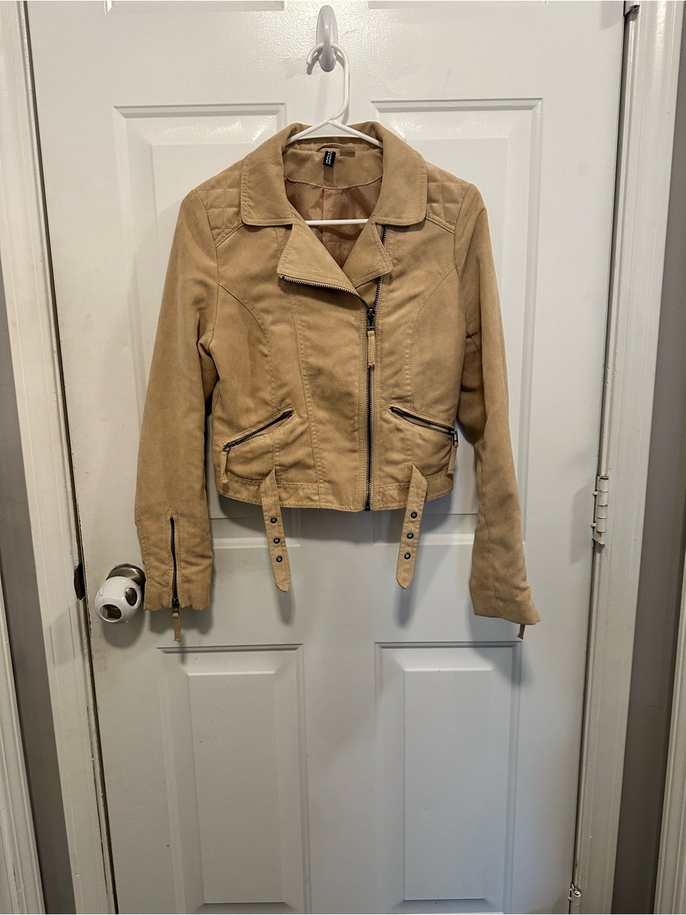 Divided suede moto jacket camel